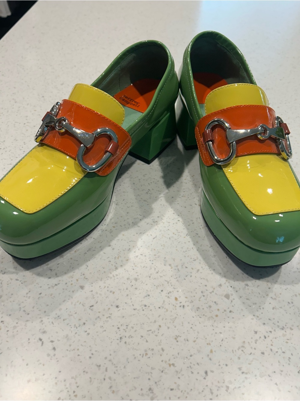 Jeffrey Campbell Patent Platform Loafers in Green, Yellow & Orange - Picture 3 of 4